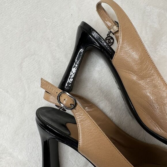 Chanel Womens Slingback Heels Mixed Media Patent Leather Quilted Beige Size 36.5 - Picture 7 of 13